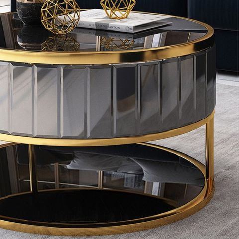 Modern Round Gold & Black Nesting Coffee Table With Shelf Tempered ... intended for 46" Gold Glass Rectangular Nested Coffee Tables, 2-Piece Set